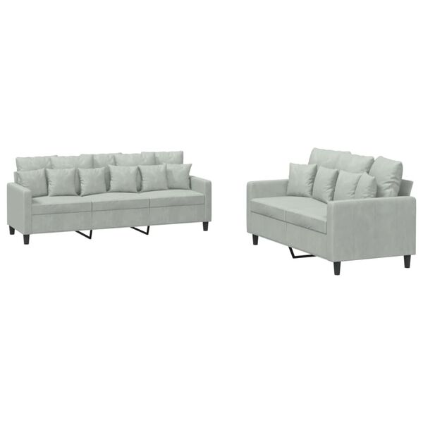 vidaXL 2 Piece Sofa Set with Cushions Light Grey Velvet