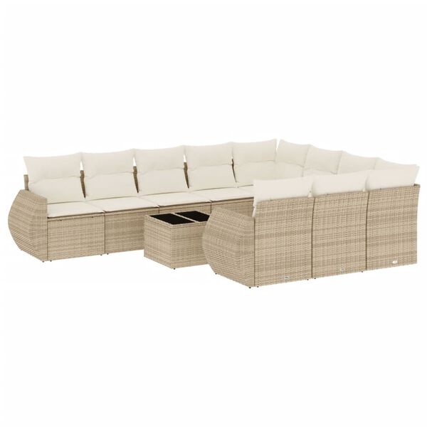 vidaXL 11 Piece Garden Sofa Set with Cushions Beige Poly Rattan