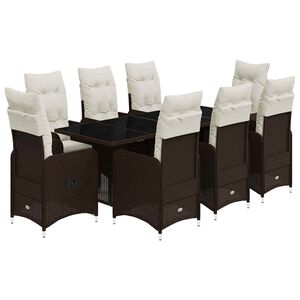 vidaXL 9 Piece Garden Bistro Set with Cushions Brown Poly Rattan