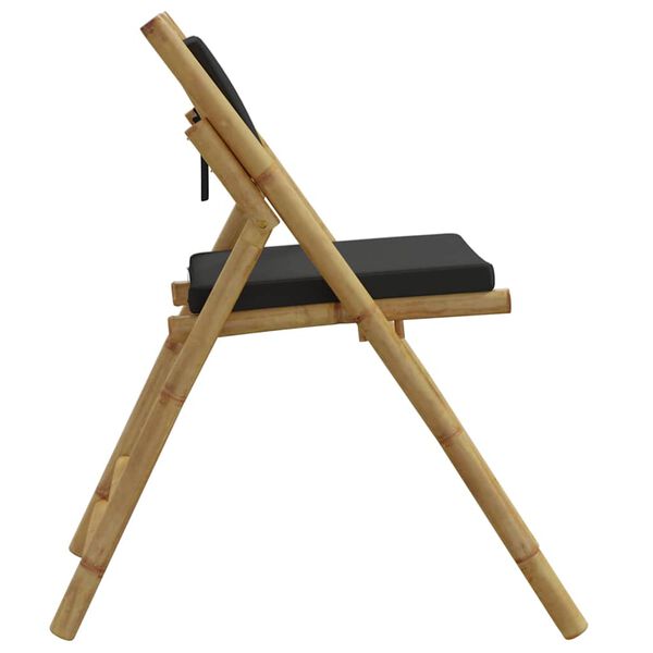 vidaXL 2 Piece Folding Bistro Chairs with Dark Grey Cushions Bamboo