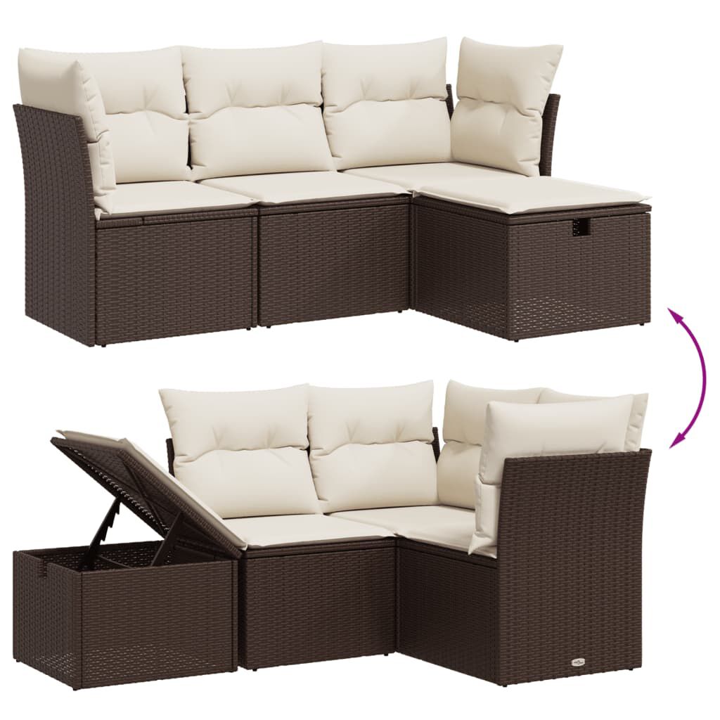 vidaXL 4 Piece Garden Sofa Set with Cushions Brown Poly Rattan