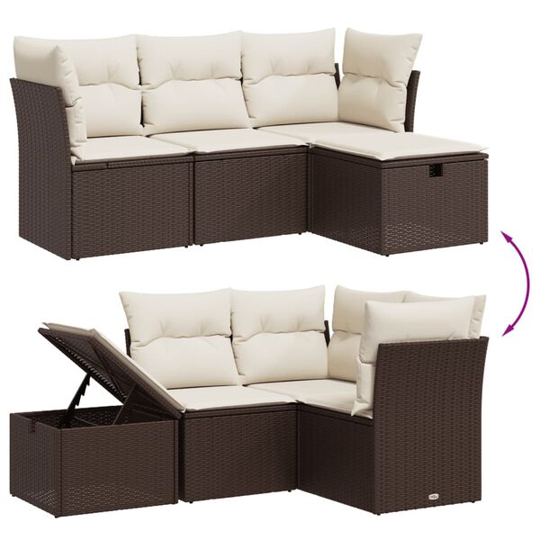 vidaXL 4 Piece Garden Sofa Set with Cushions Brown Poly Rattan