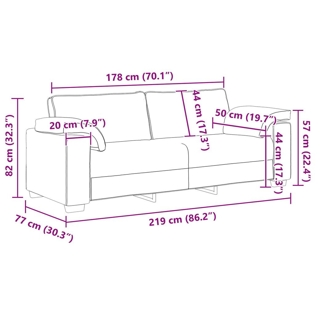 vidaXL 3-Seater Sofa Dark Grey 178 cm Fabric