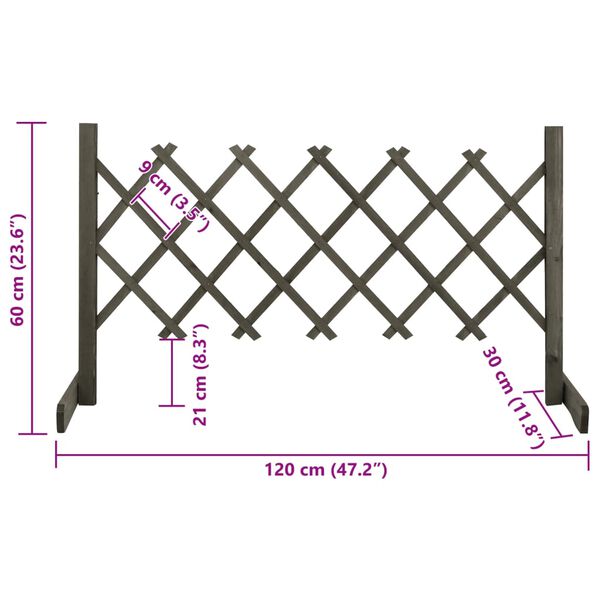 vidaXL Garden Trellis Fence Grey 120x60 cm Solid Firwood