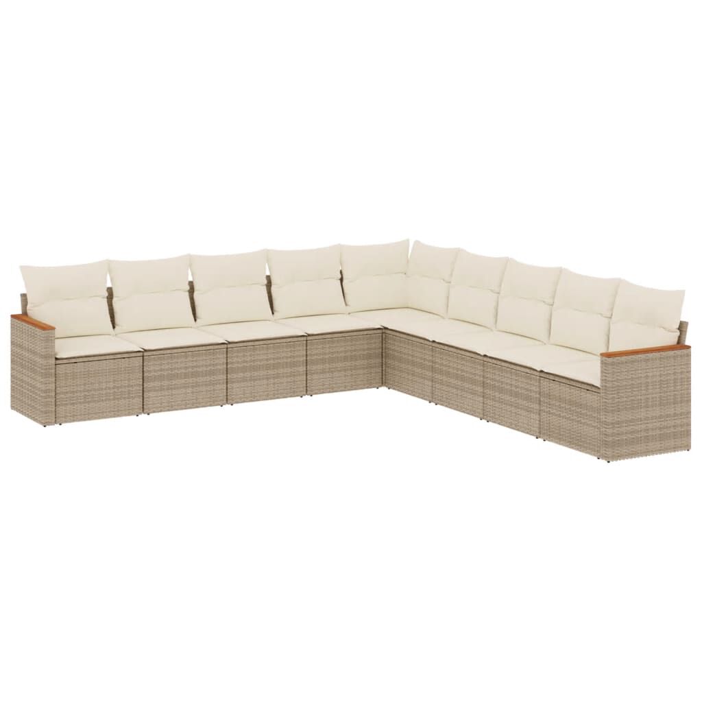 vidaXL 9 Piece Garden Sofa Set with Cushions Beige Poly Rattan