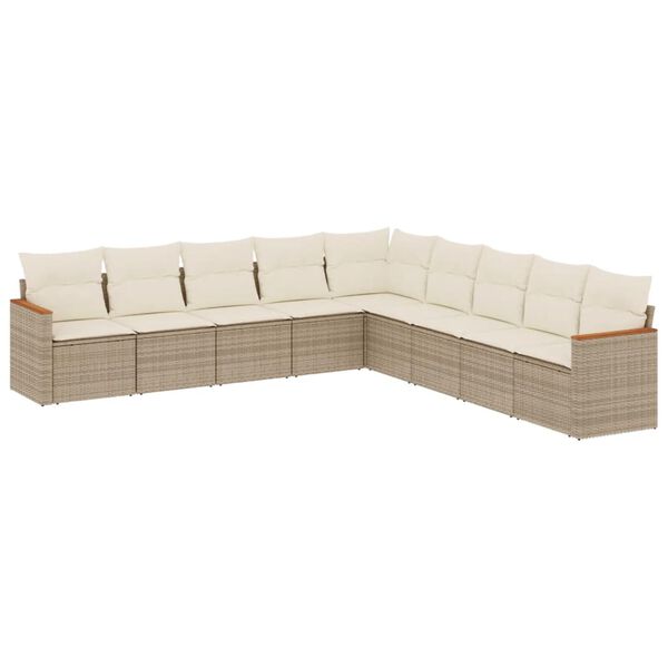 vidaXL 9 Piece Garden Sofa Set with Cushions Beige Poly Rattan