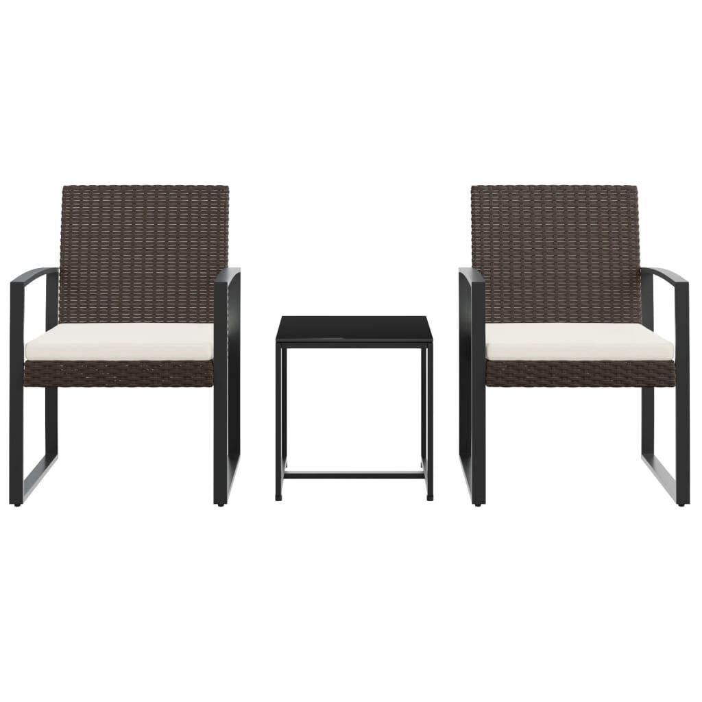 vidaXL 3 piece Garden Dining Set with Cushions Brown PP Rattan