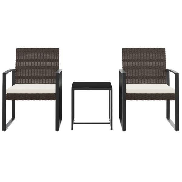 vidaXL 3 piece Garden Dining Set with Cushions Brown PP Rattan