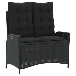 vidaXL Reclining Garden Bench with Cushions Black Poly Rattan