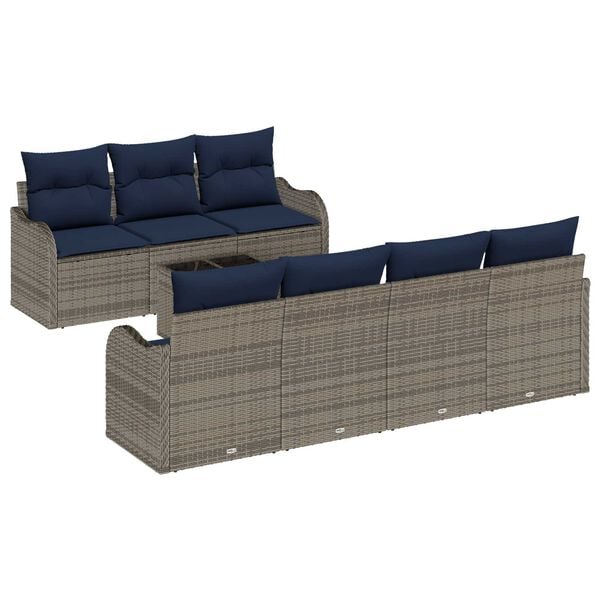 vidaXL 8 Piece Garden Sofa Set with Cushions Grey Poly Rattan