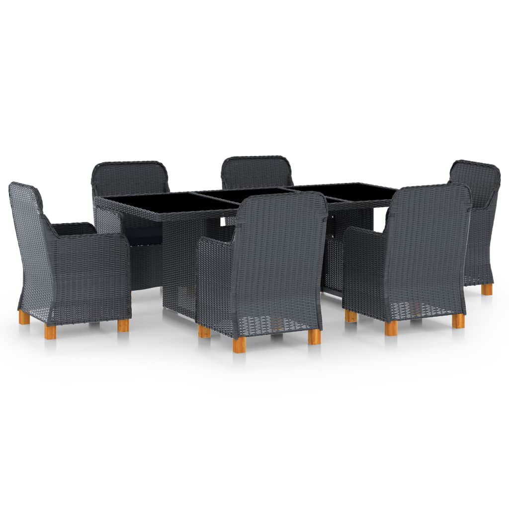 vidaXL 7 Piece Outdoor Dining Set with Cushions Poly Rattan Light Grey