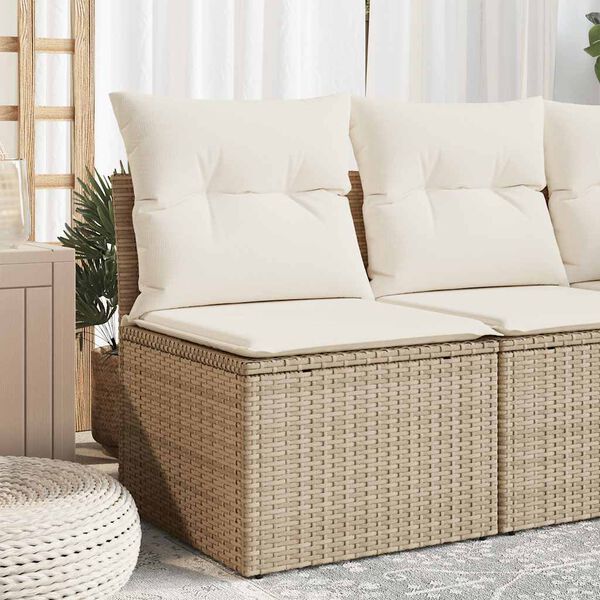 vidaXL Garden Sofa Armless with Cushions Beige Poly Rattan
