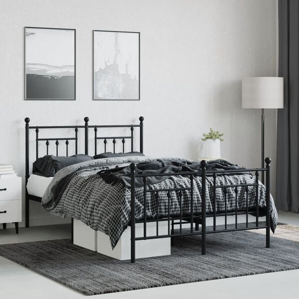 vidaXL Metal Bed Frame without Mattress with Footboard Black 135x190cm