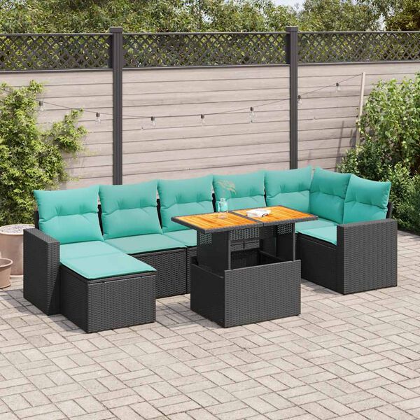 vidaXL 8 Piece Garden Sofa Set with Cushions Black Poly Rattan