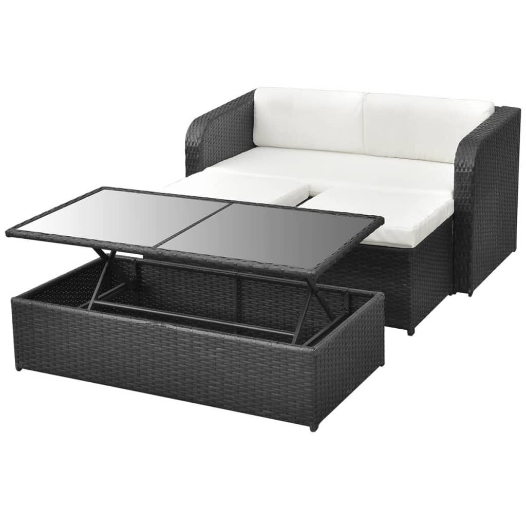 vidaXL 4 Piece Garden Lounge Set with Cushions Poly Rattan Black