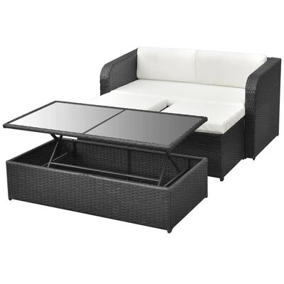 vidaXL 4 Piece Garden Lounge Set with Cushions Poly Rattan Black