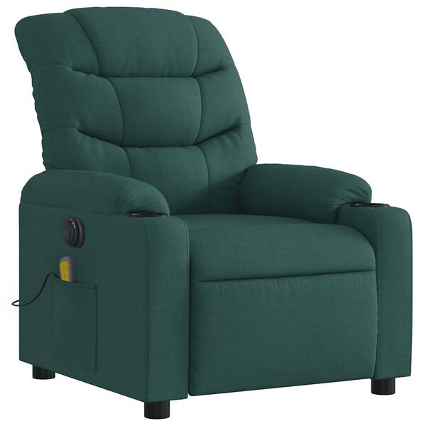 vidaXL Electric Massage Recliner Chair Dark Green Fabric