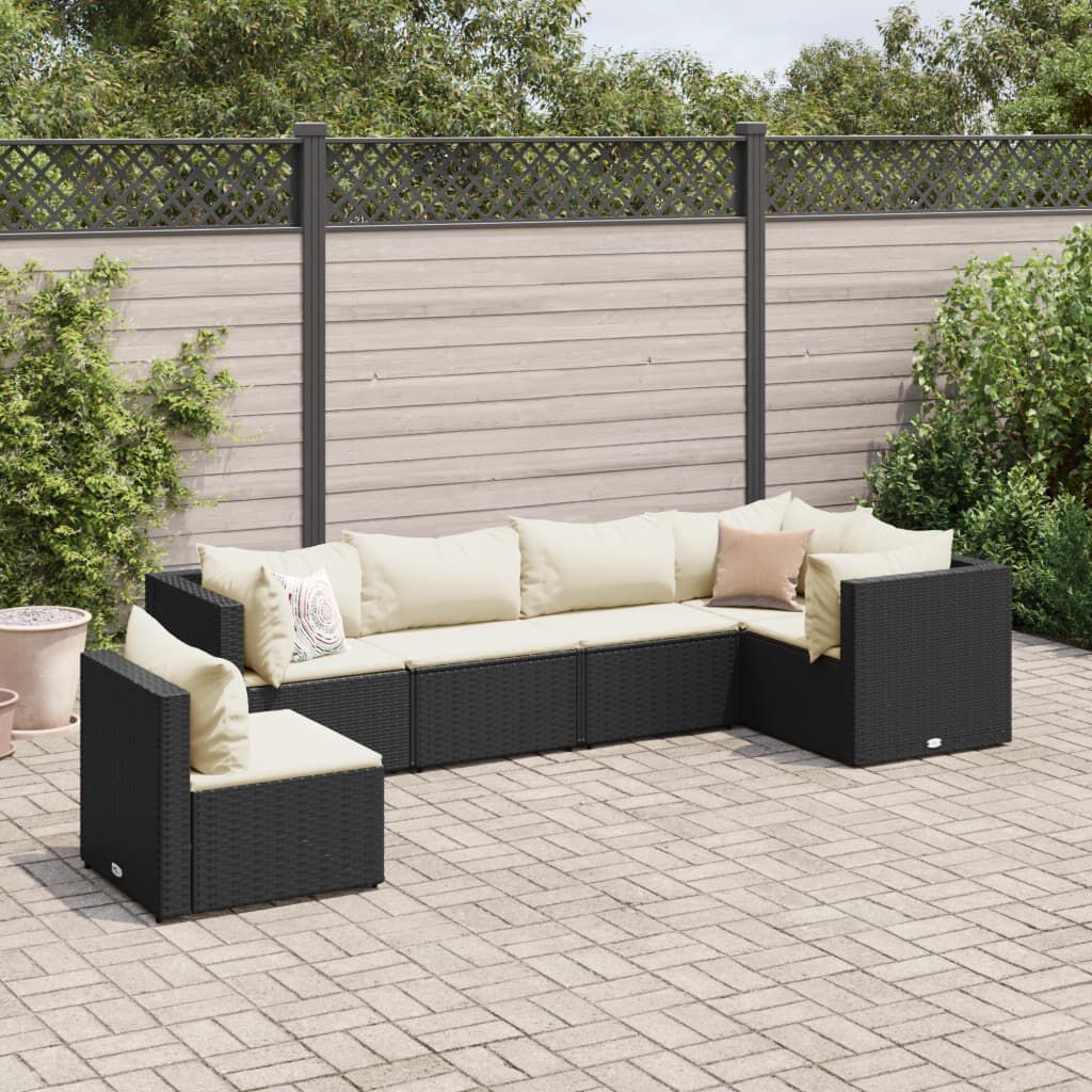 vidaXL 6 Piece Garden Lounge Set with Cushions Black Poly Rattan