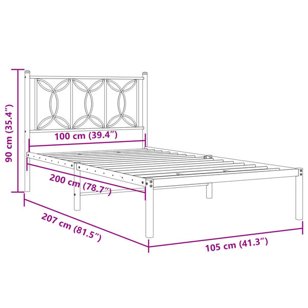 vidaXL Metal Bed Frame without Mattress with Headboard Black 100x200cm