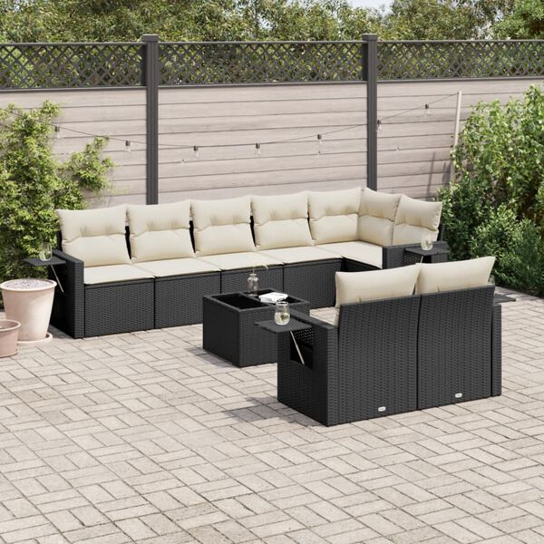 vidaXL 9 Piece Garden Sofa Set with Cushions Black Poly Rattan