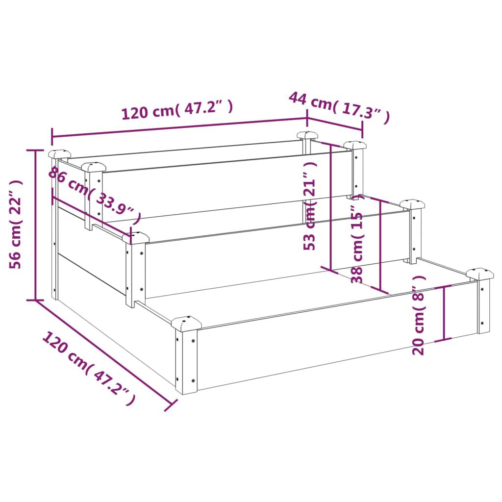 vidaXL Garden Raised Bed Grey 120x120x56 cm Solid Wood Fir