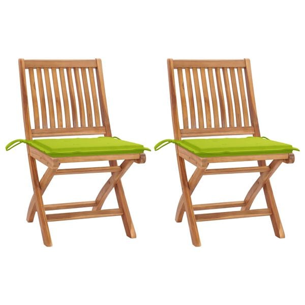 vidaXL Garden Chairs 2 pcs with Bright Green Cushions Solid Teak Wood