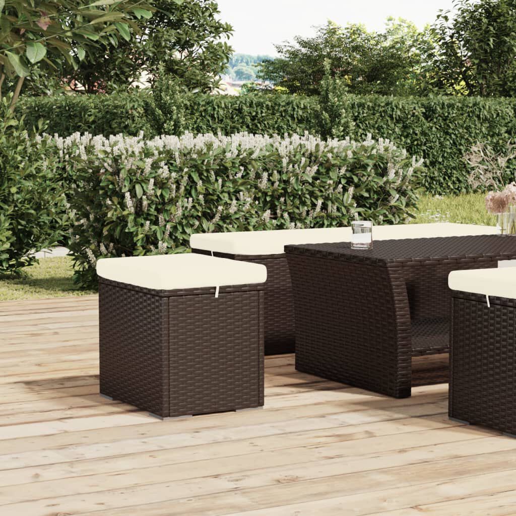 vidaXL Ottoman with Cushion Brown 40x30x40 cm Poly Rattan