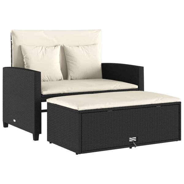 vidaXL Garden Sofa with Cushions 2-Seater Black Poly Rattan