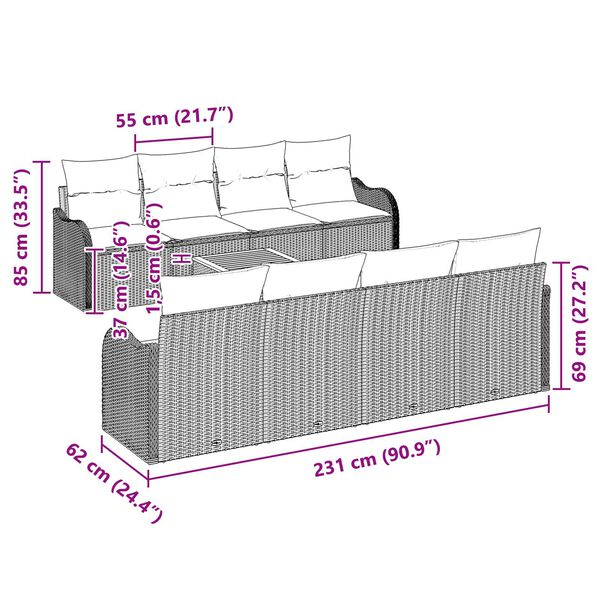 vidaXL 9 Piece Garden Sofa Set with Cushions Grey Poly Rattan Acacia