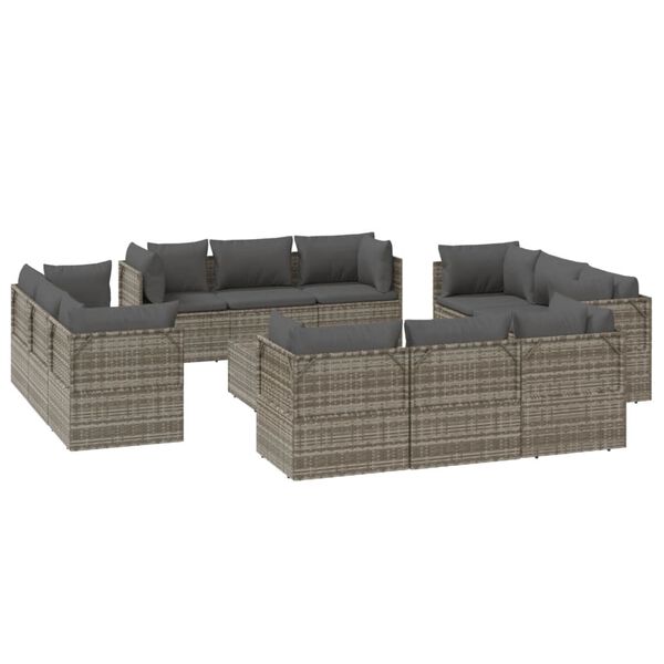 vidaXL 13 Piece Garden Lounge Set with Cushions Grey Poly Rattan