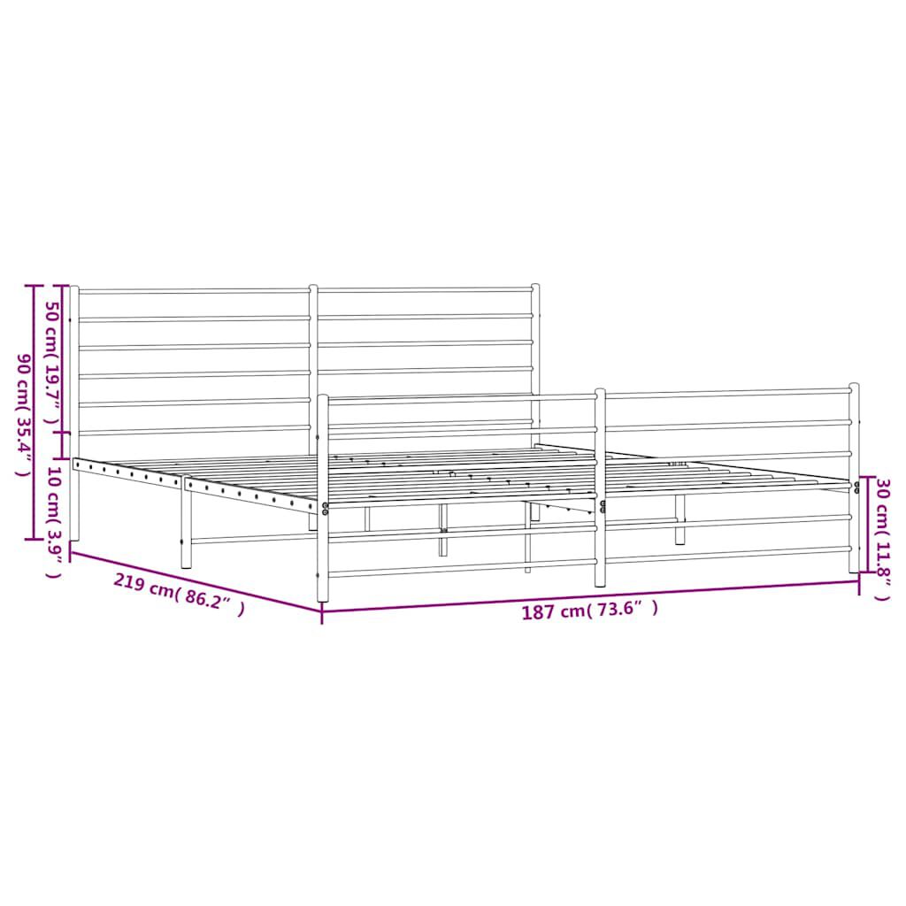 vidaXL Metal Bed Frame without Mattress with Footboard White 183x213cm