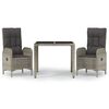 vidaXL 3 Piece Garden Dining Set with Cushions Grey Poly Rattan