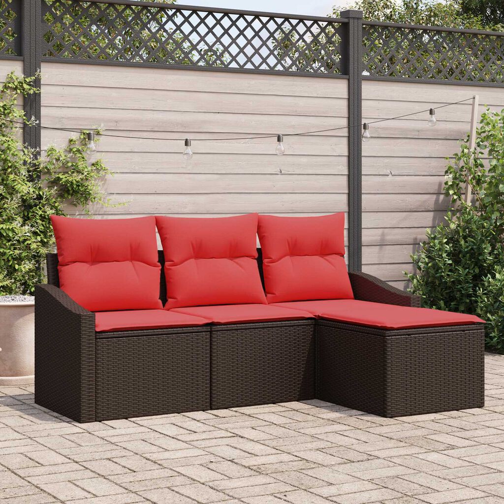 vidaXL 4 Piece Garden Sofa Set with Cushions Brown Poly Rattan