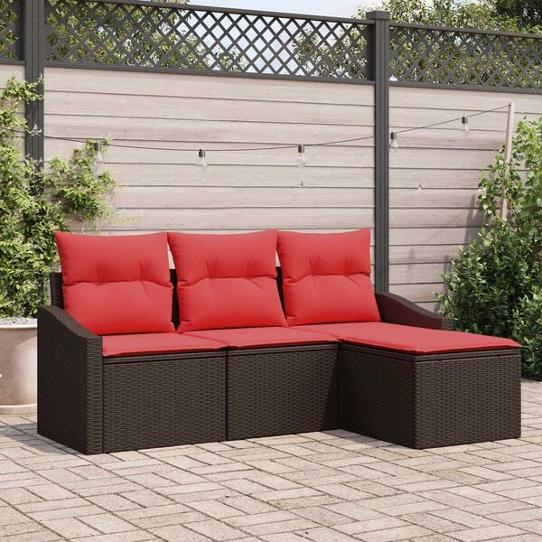 vidaXL 4 Piece Garden Sofa Set with Cushions Brown Poly Rattan