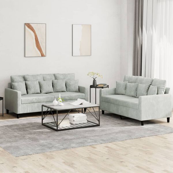 vidaXL 2 Piece Sofa Set with Cushions Light Grey Velvet