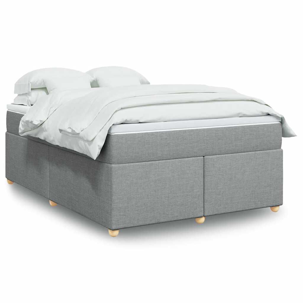 vidaXL Box Spring Bed with Mattress Light Grey Queen Fabric