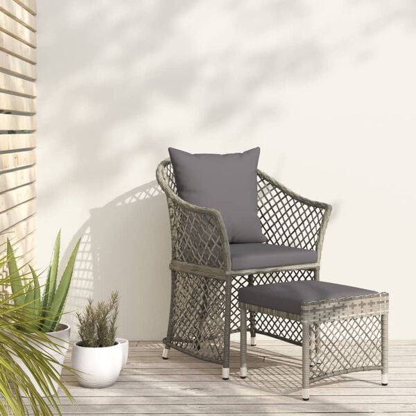 vidaXL 2 Piece Garden Lounge Set with Cushions Grey Poly Rattan