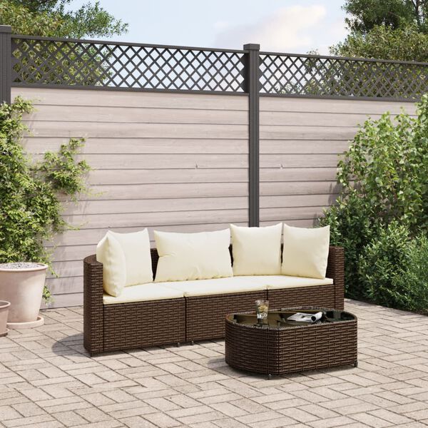vidaXL 4 Piece Garden Sofa Set with Cushions Brown Poly Rattan