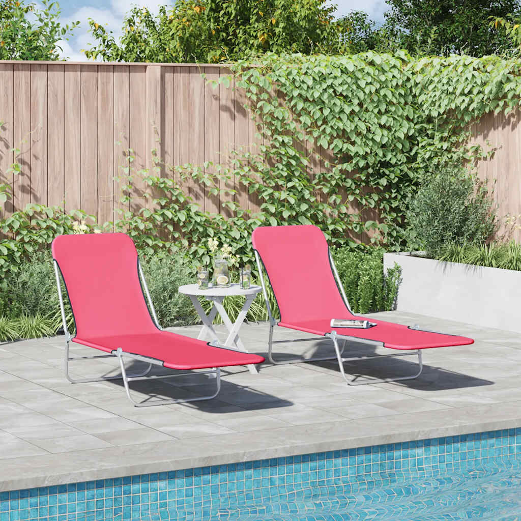vidaXL Folding Sun Loungers 2 pcs Steel and Fabric Pink