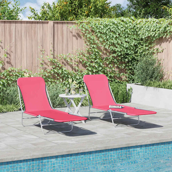 vidaXL Folding Sun Loungers 2 pcs Steel and Fabric Pink