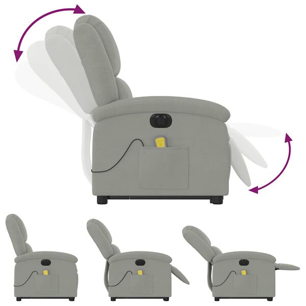vidaXL Electric Stand up Massage Recliner Chair Light Grey Velvet