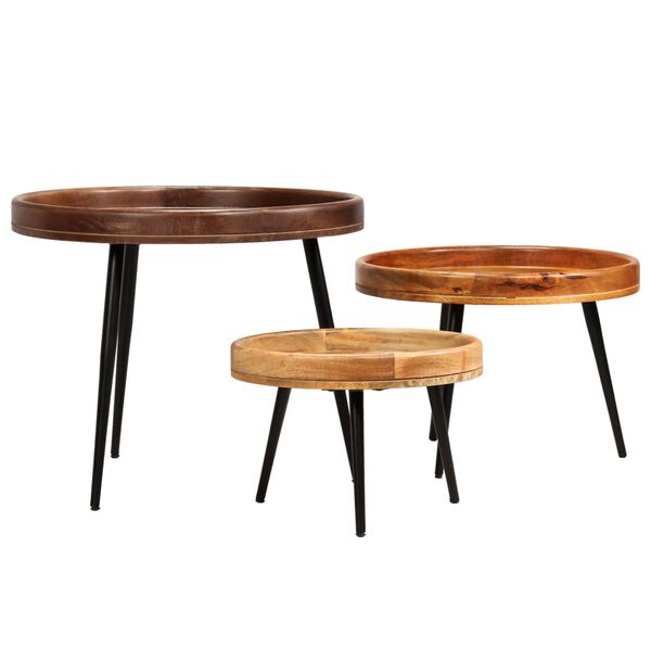 vidaXL Table Set 3 Pieces Solid Mango Wood and Steel