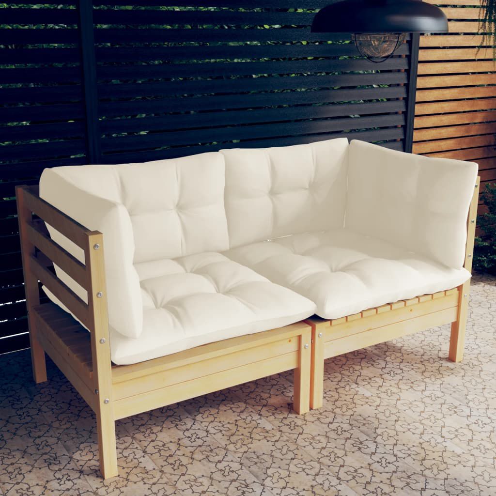 vidaXL 2-Seater Garden Sofa with Cream Cushions Solid Wood Pine