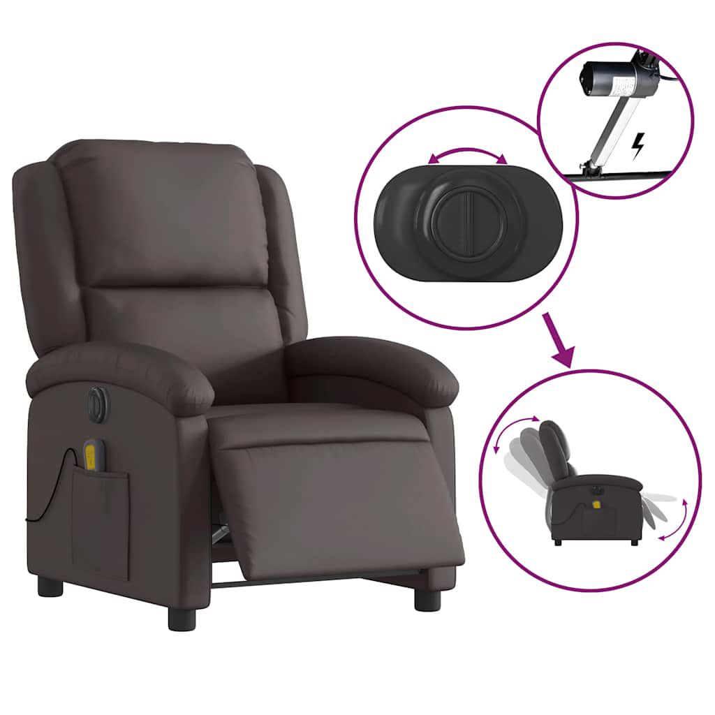 vidaXL Electric Massage Recliner Chair Dark Brown Real Leather