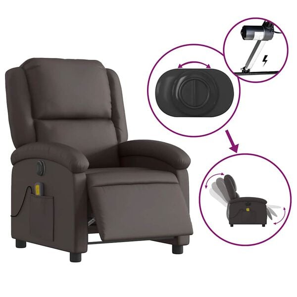 vidaXL Electric Massage Recliner Chair Dark Brown Real Leather