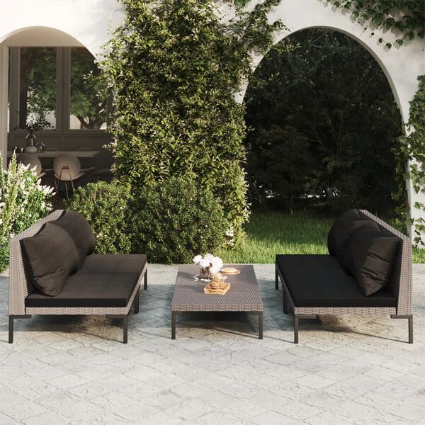 vidaXL 5 Piece Garden Lounge Set with Cushions Poly Rattan Dark Grey