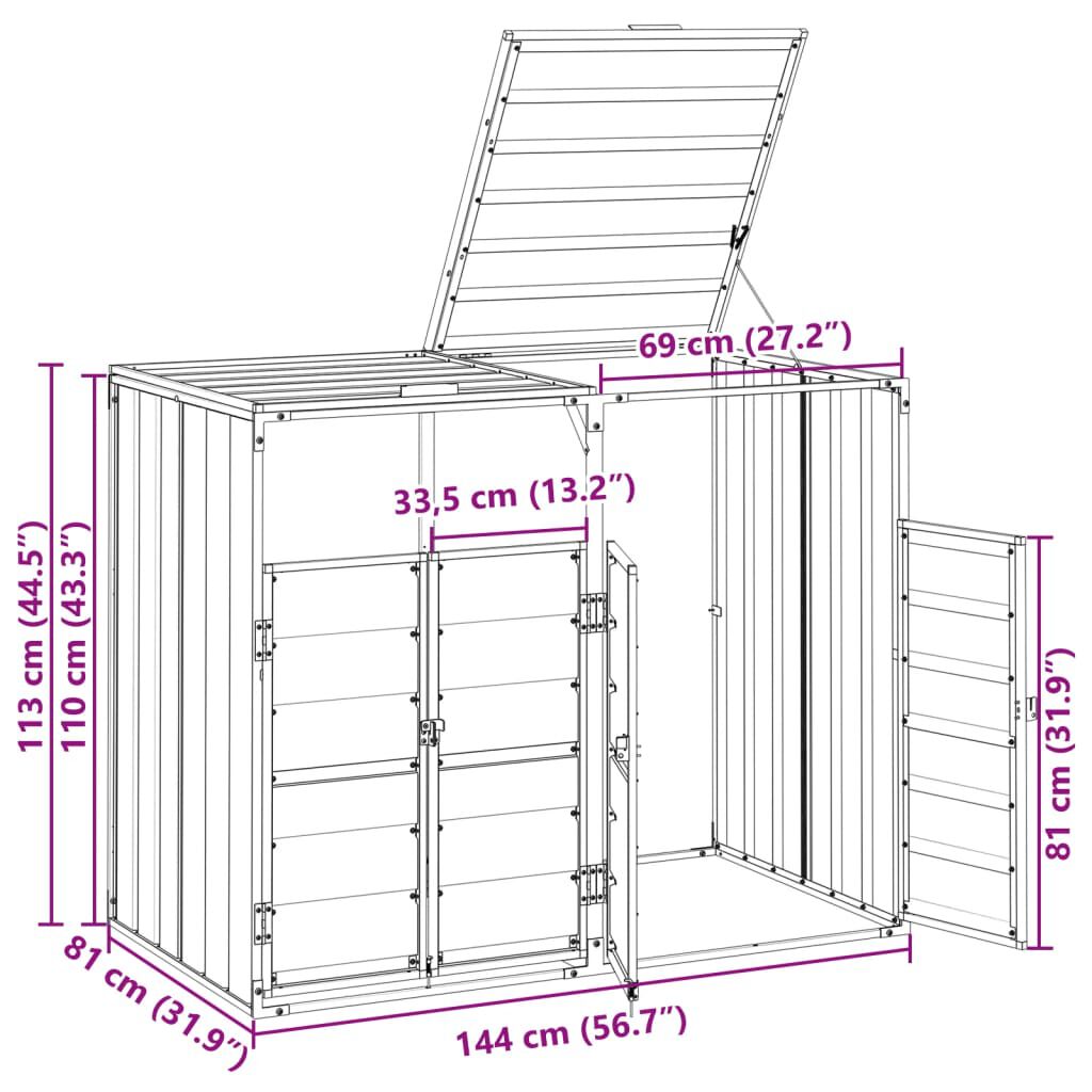 vidaXL Wheelie Bin Storage for Double Bins Grey 144x81x113 cm Steel