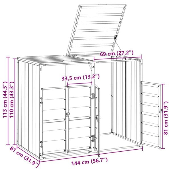 vidaXL Wheelie Bin Storage for Double Bins Grey 144x81x113 cm Steel
