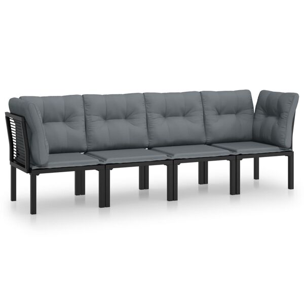 vidaXL 4 Piece Garden Lounge Set Black and Grey Poly Rattan