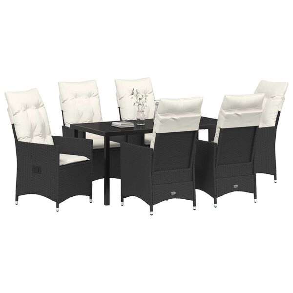vidaXL Garden Dining Set with Cushion 7 pcs Black Poly Rattan